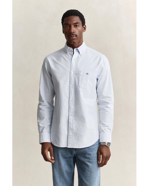 Gant White Classic Regular Striped Oxford Shirt for men
