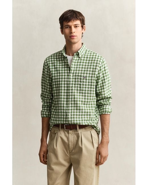 Gant Green Gingham Linen Blend Shirt for men