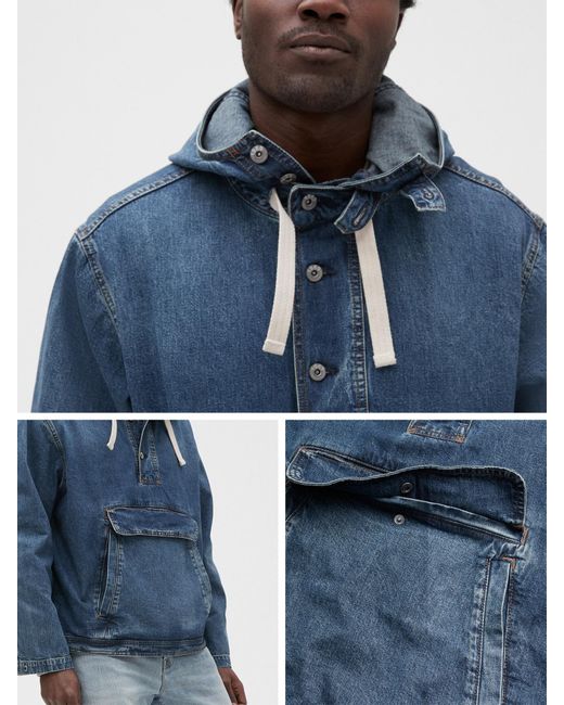 Gap 1969 Premium Denim Anorak in Washed 