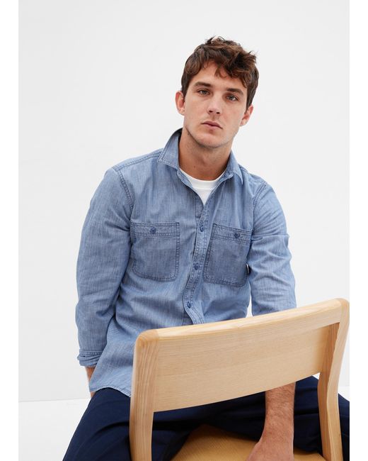 Camicia regular fit in cotone chambray di Gap in Blue da Uomo