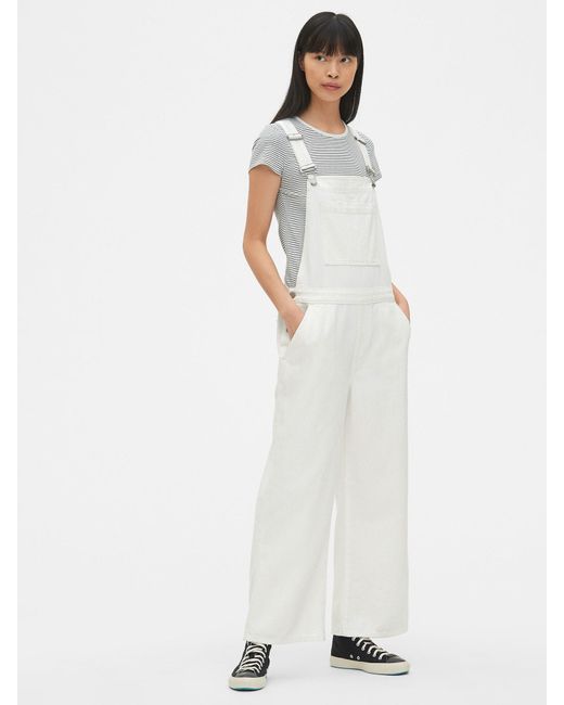 Gap Wide-leg Denim Overalls in White | Lyst
