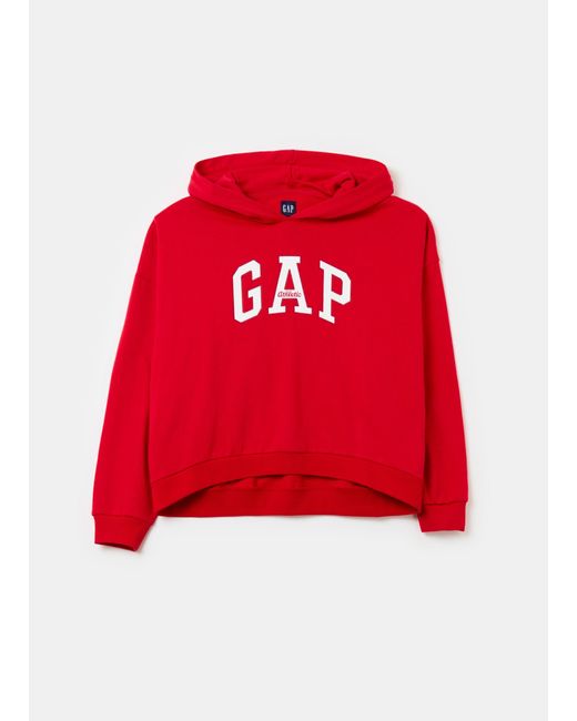 Felpa cropped con cappuccio ricamo logo di Gap in Red