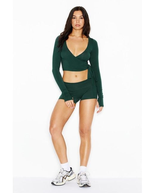 Garage Green Smooth Long Sleeve Wrap Top