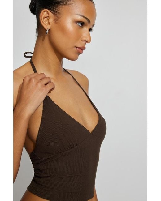 Garage Black Mini Ribbed Halter Cami Top