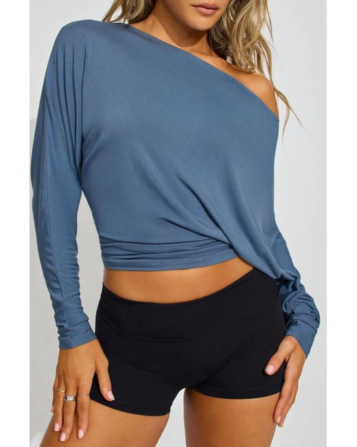 Garage Blue Smooth Dolman Boatneck Top