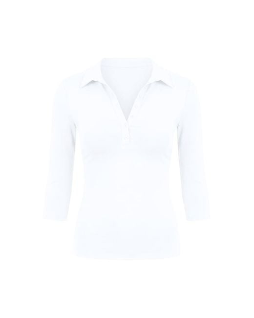 Garage White Sleek 3/4 Sleeve Polo Top