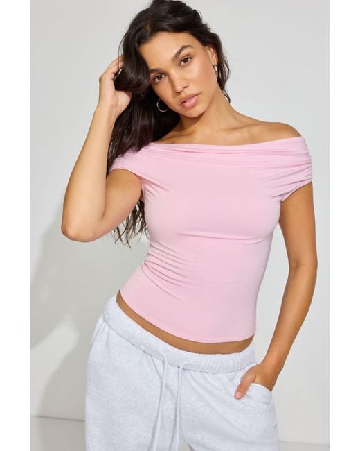 Garage Pink Smooth Off Shoulder T-Shirt