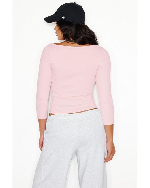Garage Pink Snatchrib 3/4 Sleeve Top