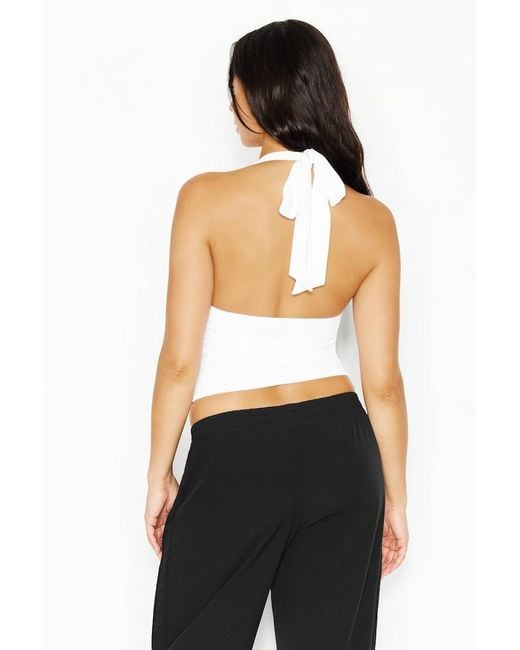 Garage White Ruched Pixie Halter Top