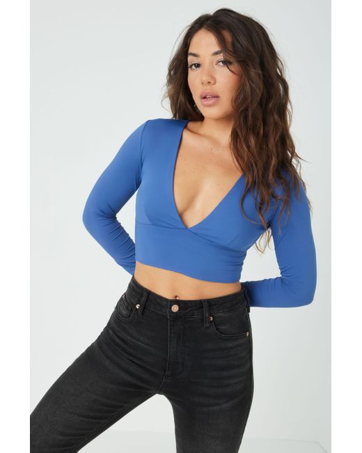 Garage Long Sleeve Plunge Top in Blue Lyst Canada