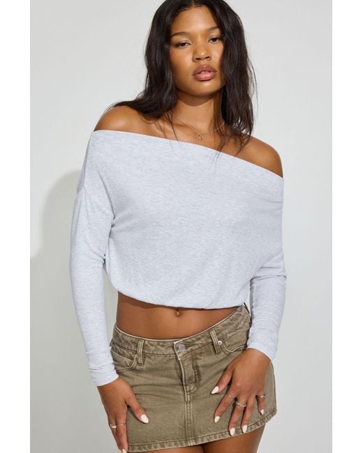 Garage White Serene Off Shoulder Long Sleeve Top