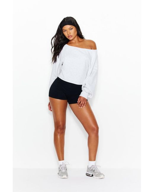 Garage White Softterry Raw-Edge Off Shoulder Sweatshirt