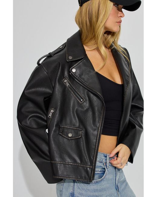Garage Black Washed Faux Leather Biker Jacket