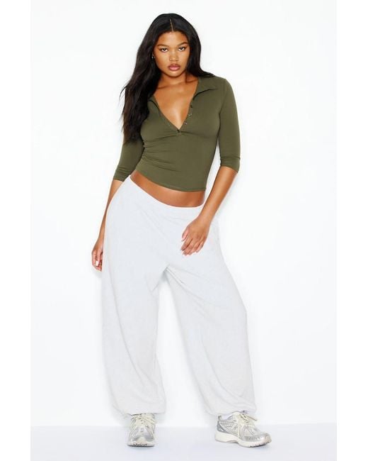 Garage Green Sleek 3/4 Sleeve Polo Top