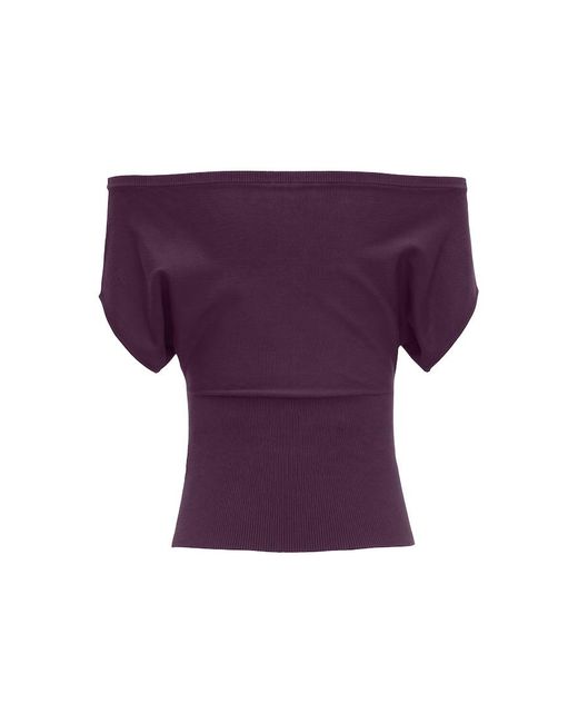 Garage Purple Off Shoulder Short Sleeve Cinch Waist Top