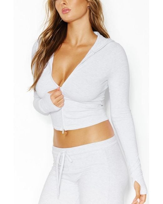 Garage White Stretchterry Hooded Zip Up