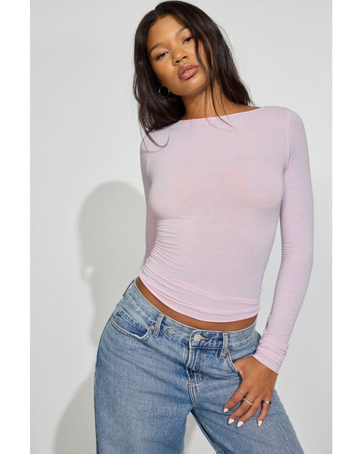 Garage Pink Cozy Boat Neck Long Sleeve Top