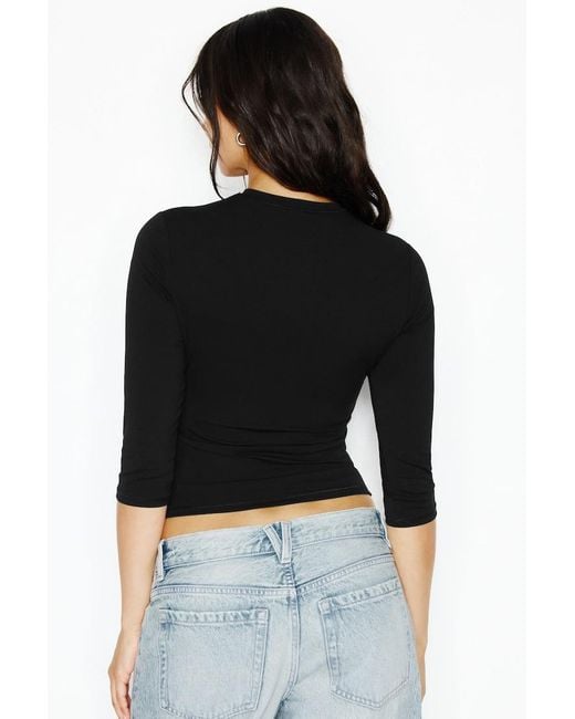 Garage Black Sleek High V-Neck 3/4 Sleeve Top