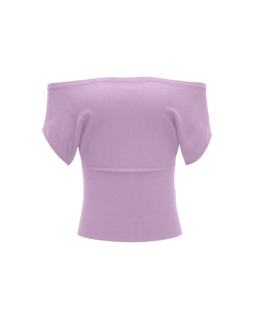 Garage Purple Off Shoulder Short Sleeve Cinch Waist Top