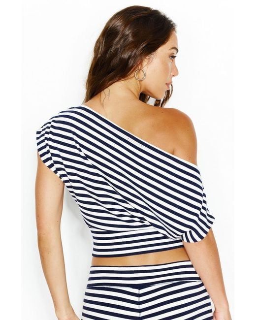 Garage Blue Stretchterry Off Shoulder Top