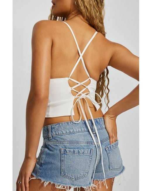 Garage White Lace-Up Back Halter Top