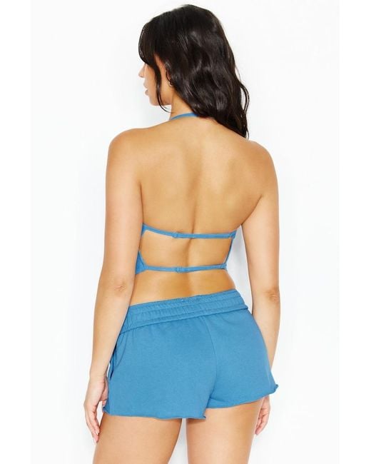Garage Blue Stretchterry Open Back Halter Top