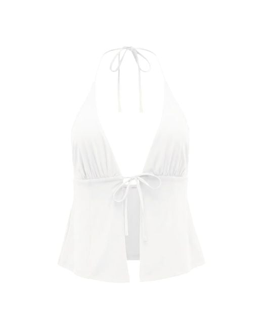 Garage Blue Plunge Tie Front Halter