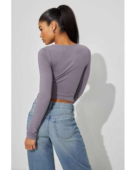 Garage Portia Square Neck Long Sleeve Top in Gray | Lyst
