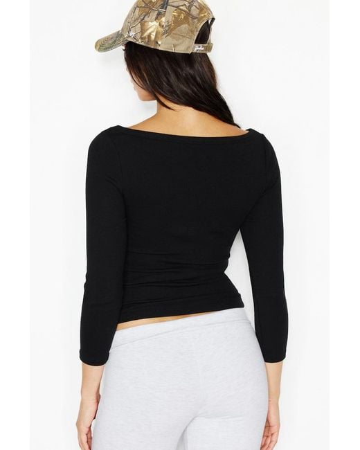 Garage Black Snatchrib Three Quarter Sleeve Top