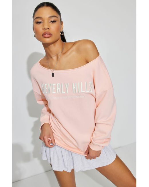 Garage Pink Soft Terry Off Shoulder Sweatshirt