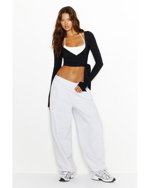 Garage White Smooth Long Sleeve Wrap Top