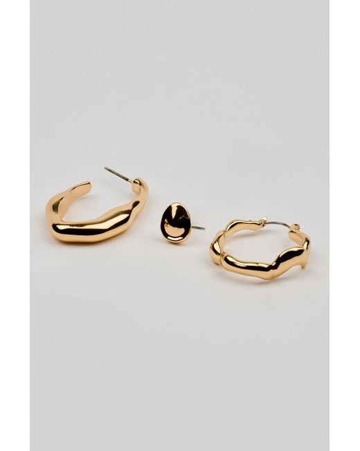 Garage Metallic 3 Pack Of Wavy Studs And Hoop Earrings