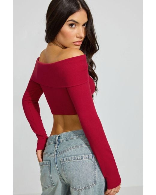 Garage Red Kayla Foldover Off Shoulder Top