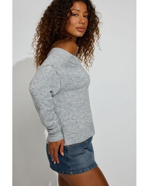 Garage Gray Long Sleeve Off Shoulder Bubble Sweater
