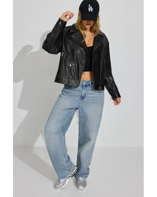 Garage Black Washed Faux Leather Biker Jacket