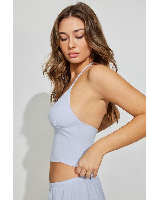 Garage White Mini Ribbed Halter Cami Top