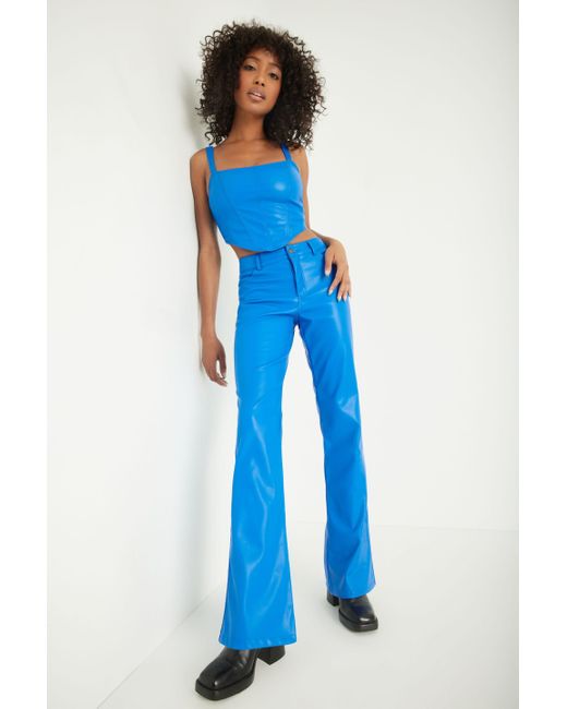 Garage Faux Leather Low Rise Flare Pant in Blue Lyst Canada