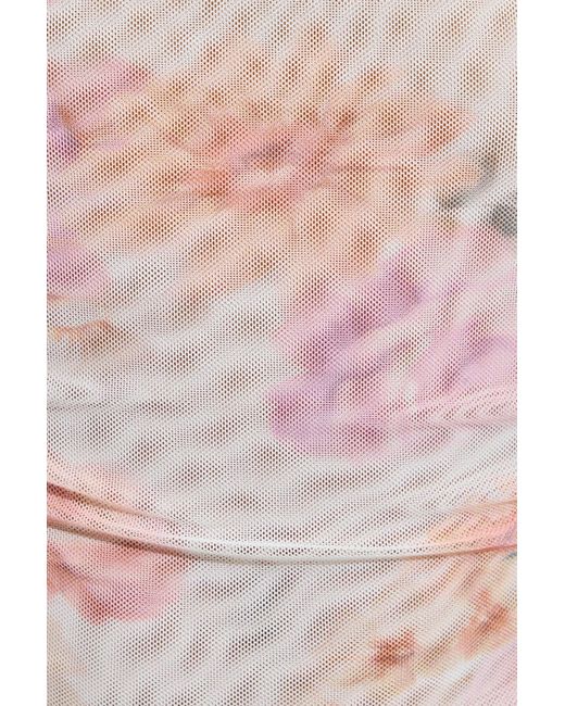 Garage Multicolor Plunge Ruched Mesh Top