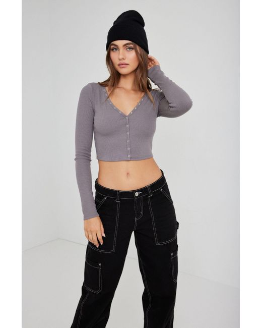 Garage Plunge Henley Long Sleeve Top in Gray Lyst