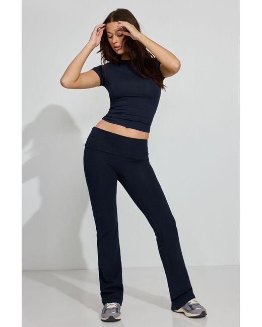 Garage Blue Soft Cotton Fold Over Flare Pants