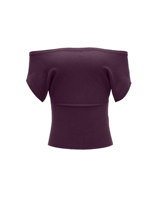 Garage Purple Off Shoulder Short Sleeve Cinch Waist Top