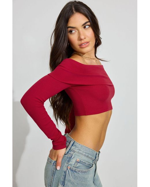 Garage Red Kayla Foldover Off Shoulder Top