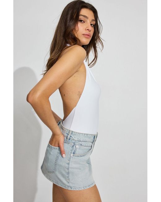 Garage White Deep Plunge Halter Bodysuit