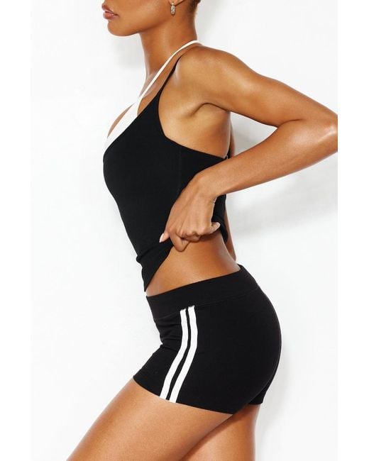Garage Black Stretchterry Striped Micro Shorts