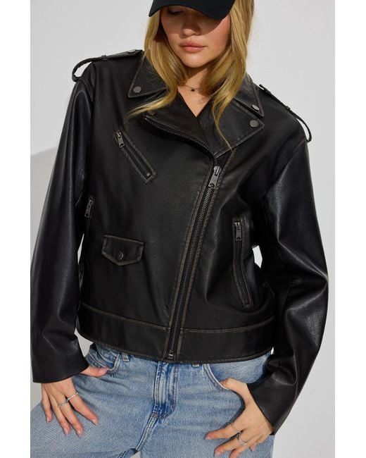 Garage Black Washed Faux Leather Biker Jacket