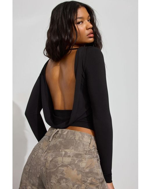 Garage Black Long Sleeve Cowl Back Top