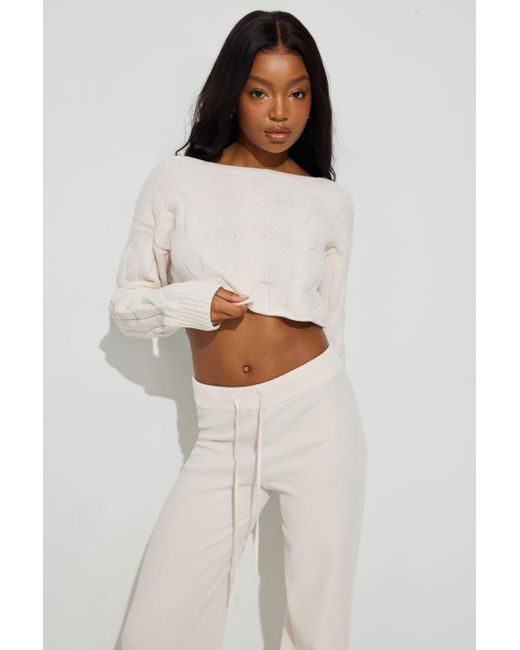 Garage White Cropped Cable Crewneck Sweater