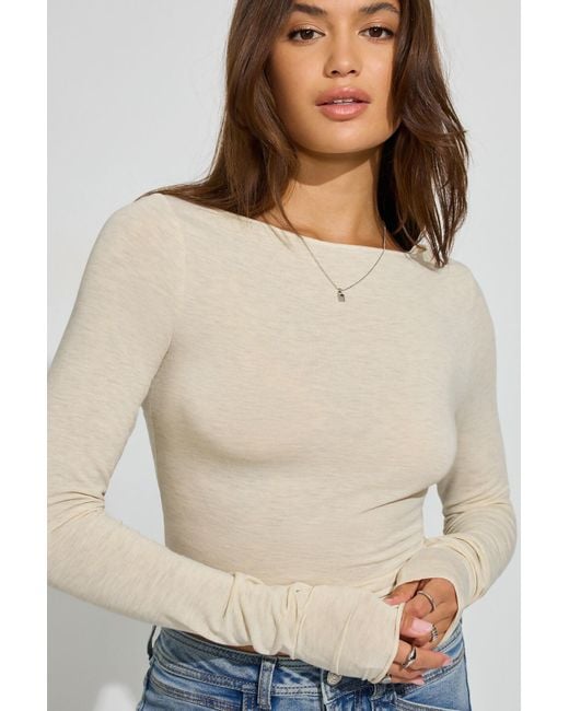 Garage Blue Cozy Boat Neck Long Sleeve Top