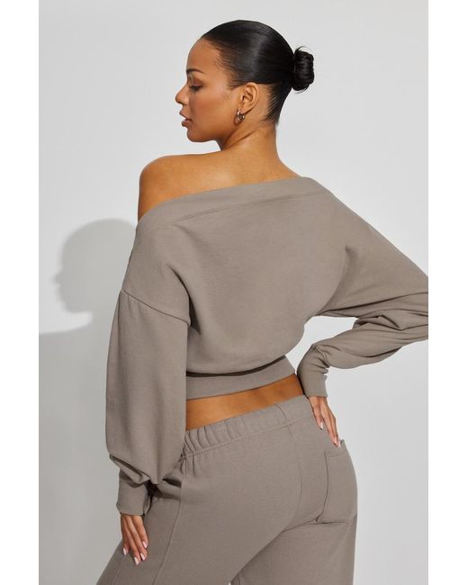 Garage Gray Softterry Rib Off Shoulder Sweater
