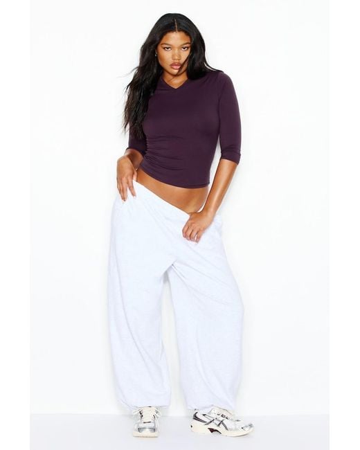 Garage Purple Sleek High V-Neck 3/4 Sleeve Top